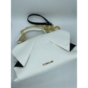 BeBe Women's Black And White Gold‎ Detaining Hand Bag Purse Shoulder Bag EUC